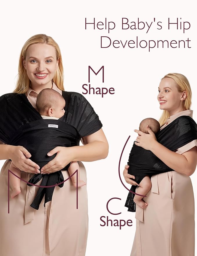 Momcozy Baby Carrier AirMesh - The Perfect Summer Water Sling for Newborns to Toddler 8-35 lbs - Cooling, Breathable and Lightweight Baby Wrap, Nice for Summer, Pool, Beach, Swimming, Black