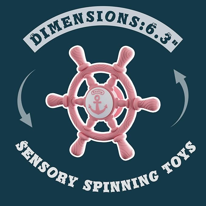 Bathtub Suction Spinner Toys - Silicone Bath & Highchair Sensory Toys for Babies & Toddlers, Novelty Spinning Top with Suction Cup, Car Window Travel Toys (Ship Steering Wheel Toy - Pink)