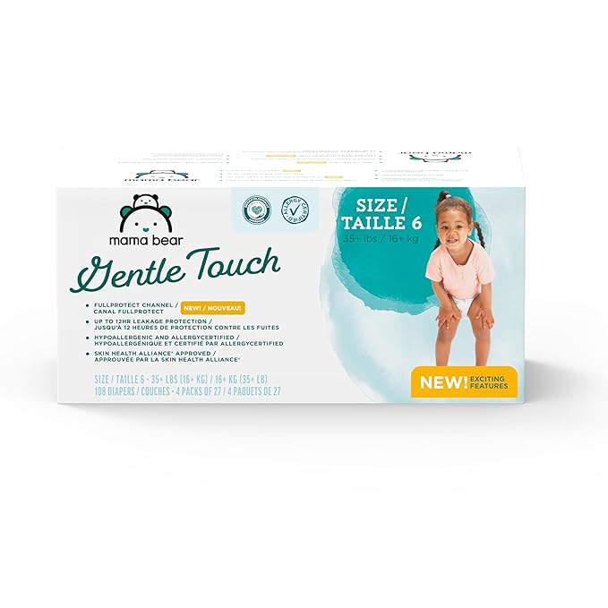 Amazon Brand - Mama Bear Gentle Touch Diapers, Size 6, 108 Count (4 packs of 27)