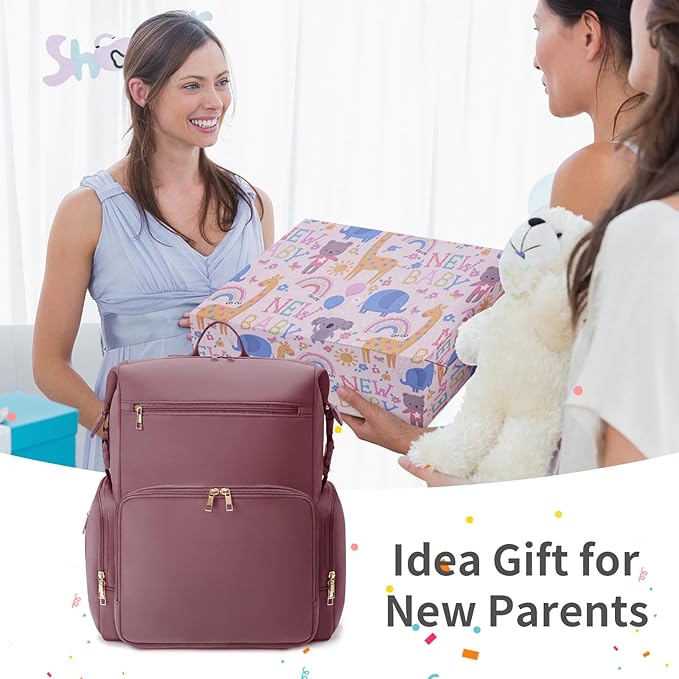 CEI-CEI Neoprene Diaper Bag Backpack with Changing Pad, Large Newborn Baby Maternity Bags Travel Tote with Insulated Pockets (Pink)