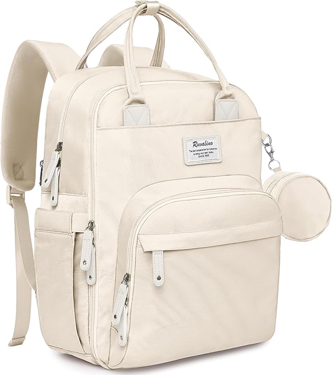 RUVALINO Diaper Bag Backpack-Multifunction Baby Travel Bag with Changing pad, Insulated Bottle Holders & Pacifier Case, Large Capacity, Waterproof, Beige