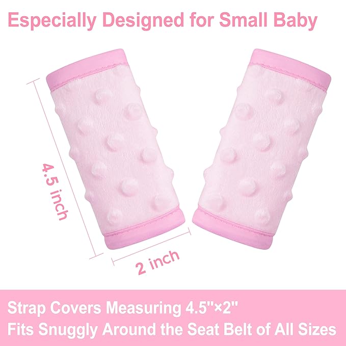 Pro Goleem Car Seat Strap Covers for Babies Girl Soft Car Seat Strap Shoulder Pads for All Car Seats, Stroller, Pushcar, Small Size Designed for Newborn, Pink
