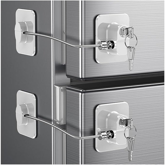 2 Pack Refrigerator Door Lock, Child Proof Fridge Door Lock for Kitchen Freezer, Cabinets and Drawers, Air Oven Air Fryer, Closets, Windows, Doors-No Tools Need or Drill (Patent) (2 pcs Lock White)