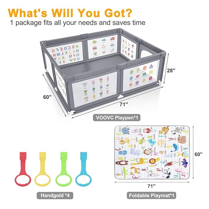 Premium Baby Playpen with Mat, 71x60 Inches Extra Large Playpen for Babies and Toddlers, Indoor & Outdoor Activity Center, Safety Baby Play Pen with Gate Prints