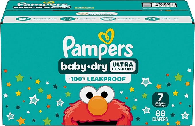 Pampers Diapers - Baby Dry - Size 7, 88 Count, Absorbent Disposable Infant Diaper (Packaging May Vary)