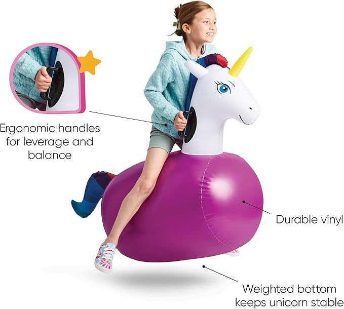 Hearthsong Hop N Go Inflatable Unicorn Riding Bouncy Hopping Toys for Kids Ages 5+ - Ride On Bouncer Animal Hopper Jumping Toys for Outdoor Games (2 Pack)