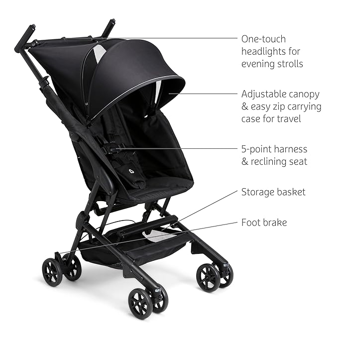 Munchkin® Night Owl™ Lightweight Travel Stroller with Wheel Lights, Ultra Compact Baby Stroller for Everyday Travel and Easy Storage, Essential Gear for Babies & Toddlers, Black