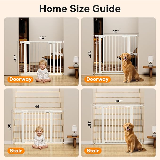 29.5-40.6" Baby Gate for Stairs, Baby Safety Essentials, Auto Close Gate for Doorways, Easy Install Pressure Mounted Dog Gate Indoor, Pet Gates for Dogs, White (2 Pack)
