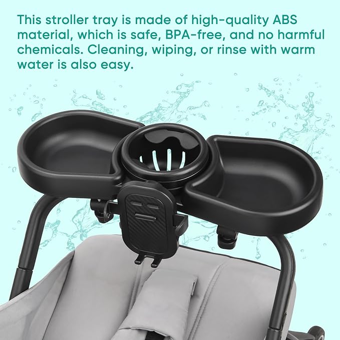 Universal Stroller Snack Tray, 4 in 1 Stroller Tray Attachment with Cups Phone Holder for Baby Toddler Stroller, 360° Rotation Universal Stroller Tray Compatible with Uppababy, Baby Jogger, etc