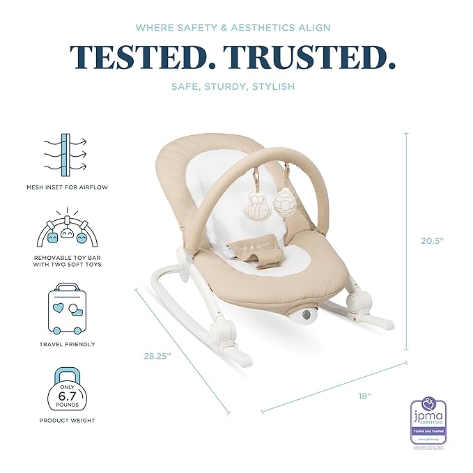 Baby Delight Aura | Deluxe Portable Rocker & Seat for Infants | Soothing Vibration & Sounds | Baby Rocker | Quilted Organic Oat