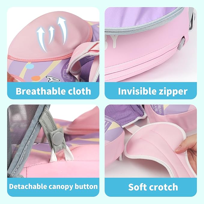 Mambobaby Float with Canopy and Tail New Upgraded Non-Inflatable Baby Pool Float Mambo Float Swim Trainer Solid Infant Swim Float Adjustable Pearl Foam Baby Swim Ring