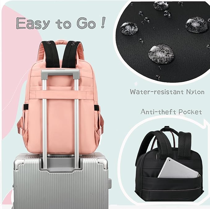 18 Pockets Diaper Bag Backpack with Waterproof Pockets and Stroller Buckle, Convertible Tote Bag (Pink, Large)