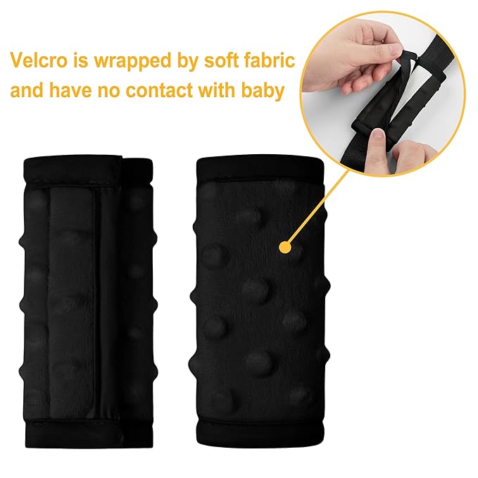 Pro Goleem Car Seat Strap Covers for Babies Unisex Soft Car Seat Strap Shoulder Pads for All Car Seats, Stroller, Pushcar, Small Size Designed for Newborn, Black