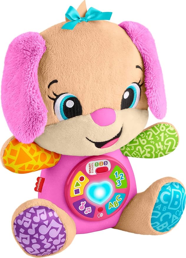 Fisher-Price Baby Learning Toy Laugh & Learn Smart Stages Sis Pink Musical Plush with Smart Stages for Infants Ages 6+ Months, Multilanguage Version
