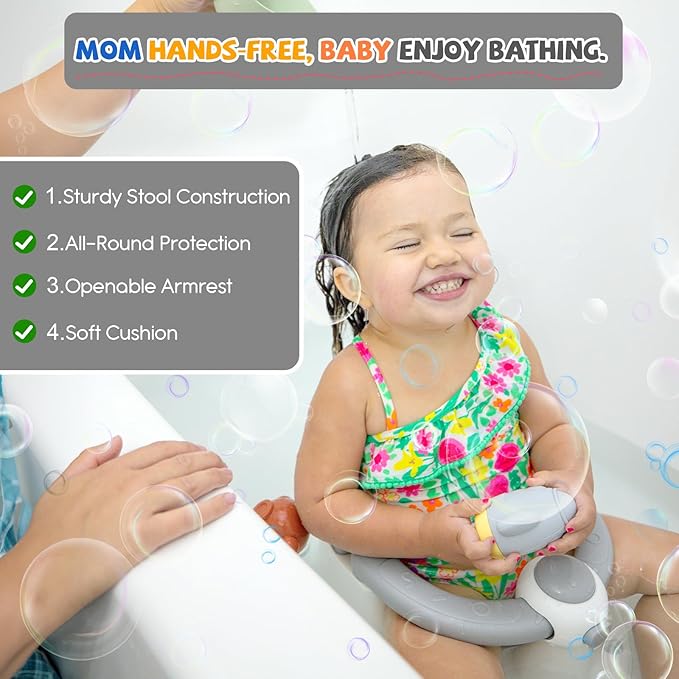 Baby Bath Seat for Babies 6 Months & up,3 Baby Bath Toys,Non-Slip Baby Bath Seat, Safe & Comfortable Baby Bath Support, Blue