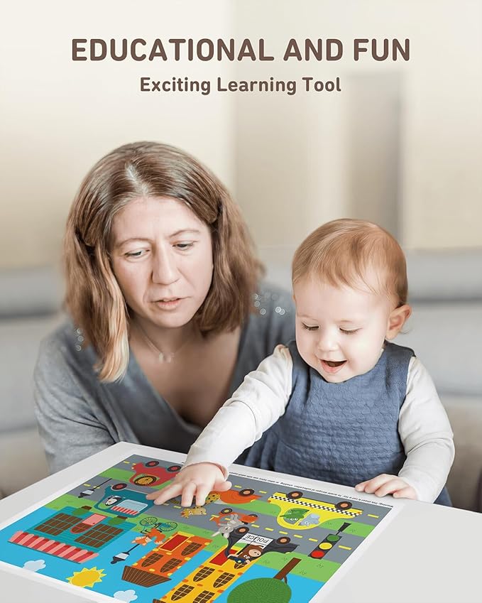 Disposable Stick-on Placemats 40 Pack for Baby & Kids, Toddler Placemats in Reusable Pouch 12" x 18" (Multicolor Animals Driving Cars)