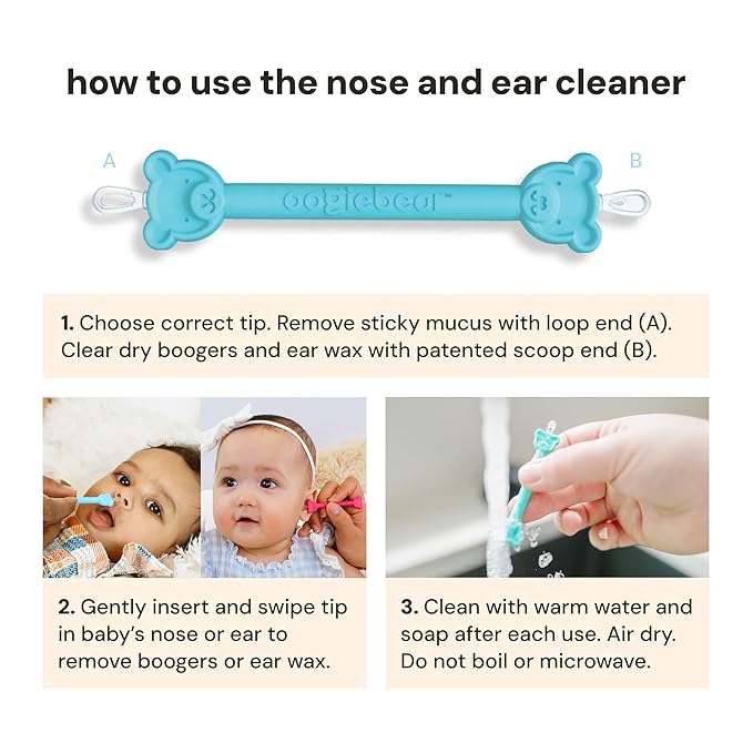oogiebear: Baby Nose Cleaner & Ear Wax Removal Tool - Safe Booger & Earwax Removal for Newborns, Infants, Toddlers - Dual-Ended - Essential Baby Stuff, Diaper Bag Must-Have, 2 Pack Blue with CASE