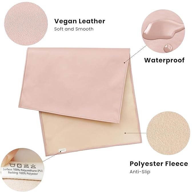 Konssy Faux Leather Baby Changing Mat, Waterproof, Wipeable & Portable Diaper Changing Pad for Travel or Home, Fits Perfectly in Diaper Bag, 30 x 17 inches (Blossom,Pink)