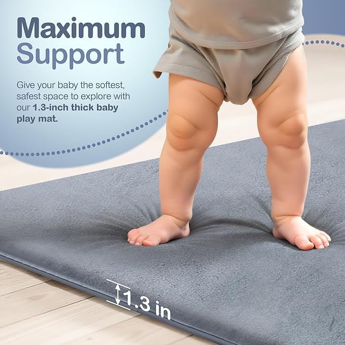 Baby Play Mat for Floor - 1.3” Thick Memory Foam, 59" x 79" Large Crawling Mat for Infant & Toddler, Soft Non-Toxic Crawling Mat, Easy to Clean, Non-Slip Reversible Design - (Dark Gray)
