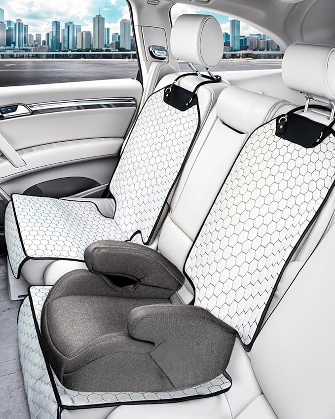 Owleys Premium Leather Car Seat Protector for Child Car Seat Cover from Dirt Scratches (White)