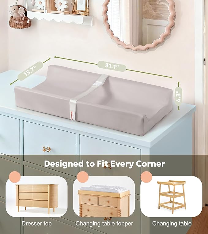 Mallify Baby Changing Pad, Waterproof & Wipeable Vegan Leather Diaper Changing Mat, Thick Soft & Non-Slip Changing Pad for Dresser, Changing Table (Grey)