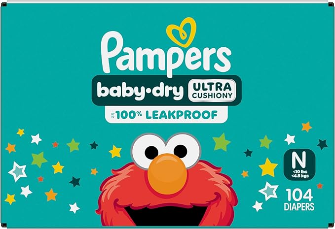Pampers Diapers - Baby Dry - Size 0, 104 Count, Absorbent Disposable Newbort Diaper (Packaging May Vary)