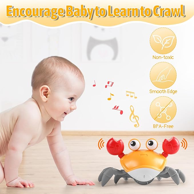 Crawling Crab Baby Toy Infant: Tummy Time Toys for Babies 3 6 9 12 18 24 36 Months, Walking Dancing Crab for Toddler 1 2 3 Year Old, 1st Music Birthday Gift for Boys Girls, Christmas Stocking Stuffers
