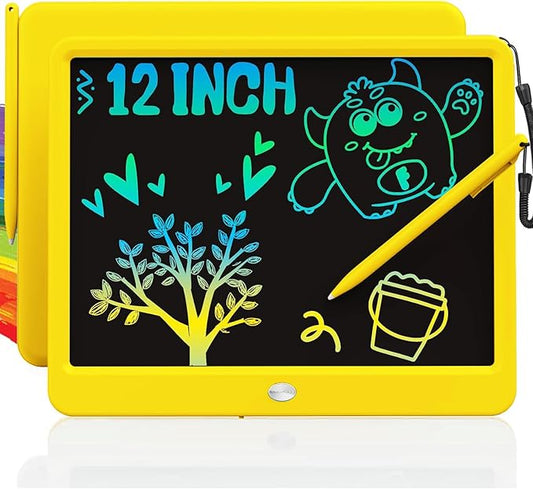 TEKFUN LCD Writing Tablet Doodle Board, 12inch Colorful Drawing Tablet Writing Pad, Kids Travel Essentials, Toddler Toys 6 7 8 Year Old Girls Boys (Yellow)