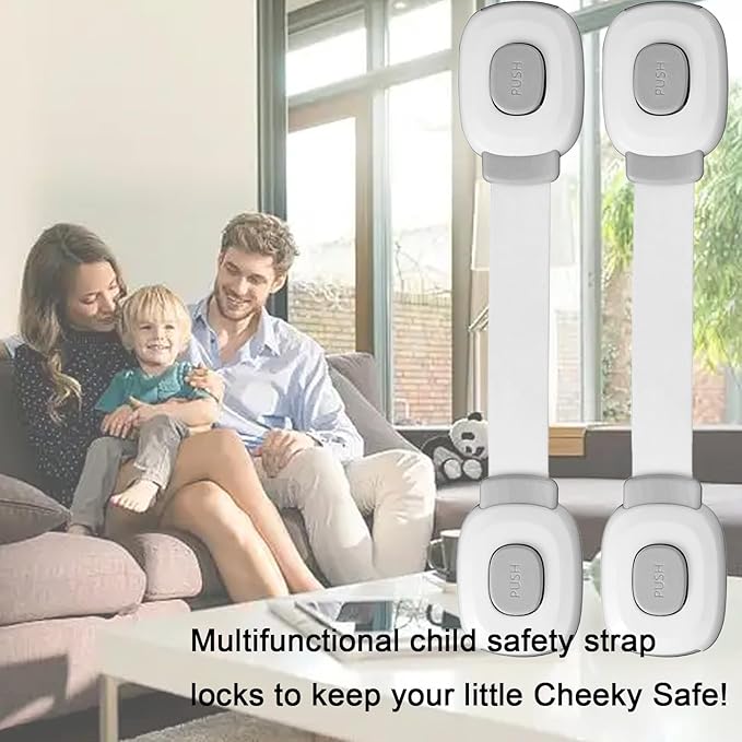 Fursafe&Q Baby Cabinet Locks, Child Safety Cabinet Proofing -Child Safety Strap Locks Adhesive Drawer Fridge Ovens Door Toilet Latches No Drill Multi-Purpose for Furniture Kitchen Lock (Grey, 2Pack)