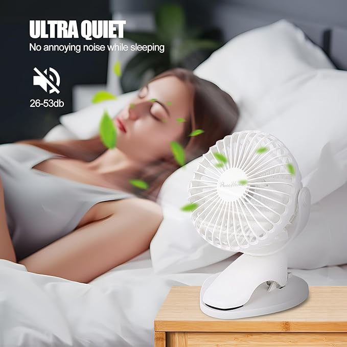 Portable Clip Fan Battery Operated,3 Speeds USB Rechargeable Mini Table Fan with Strong Airflow,360°Rotation Ultra Quiet Personal Desk Fan for Home Office Bedroom Dorm Stroller Camping(White)