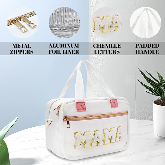 rain bunny Wearable Breast Pump Bag with Cooler and Ice Pack Compatible with Elvie Pumps and Medela Pump in Style, Pumps Cooler Bag with Shoulder Strap, Work, Travel and Family Use (White)