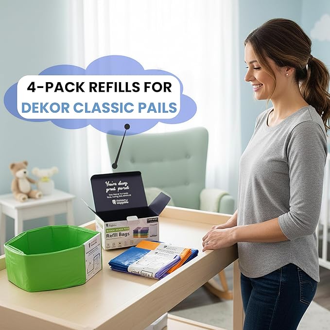Factory Happyou® Pack of 4 Refills Compatible with Dekor Classic Pail Refills & Dekor Diaper Pail Refill Bags- 472 in Long, 30% Thicker, Advanced Odor Control. Each Roll holds up to 600 Diapers