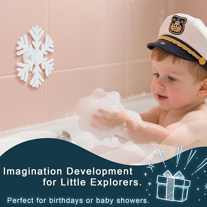 Bathtub Baby Spinners with Suction Cup - Silicone Bath Spinner Toys for Babies & Toddlers, Baby Spinner Suction for Travelling Car & Airplane Windows (Snowflake, White)