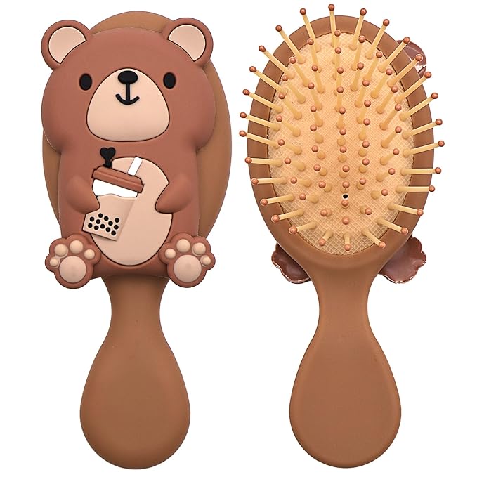 Mini Toddler Hair Brush Detangler Brush Kids Detangling Hairbrush Soft Massage Comb Small Travel Hair Brush for Thick Curly Thin Long Short（Brown）