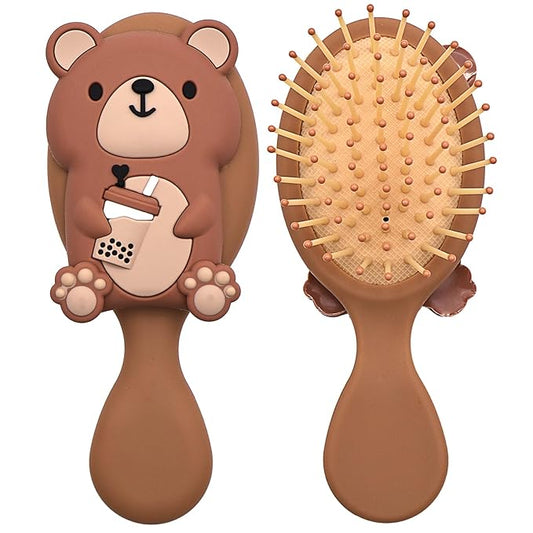 Mini Toddler Hair Brush Detangler Brush Kids Detangling Hairbrush Soft Massage Comb Small Travel Hair Brush for Thick Curly Thin Long Short（Brown）
