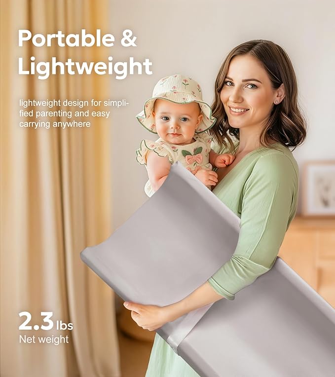 Mallify Baby Changing Pad, Waterproof & Wipeable Vegan Leather Diaper Changing Mat, Thick Soft & Non-Slip Changing Pad for Dresser, Changing Table (Grey)