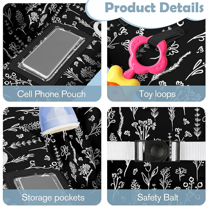 Shopping Cart Cover for Baby Girl Boy 2-in-1 High Chair Water Resistant High Chair Cover Black Flower Gender Neutral Cart Cover for Babies Padded Grocery Cart Cover for Baby