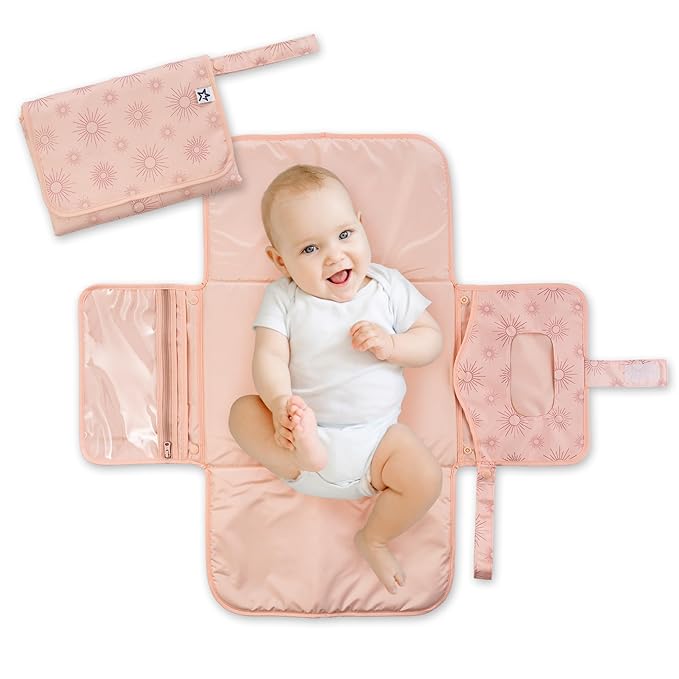 Tiny Twinkle Portable Diaper Changing Pad – Foldable, Waterproof & Compact Travel Changing Mat with Storage | Smart Wipes Pocket for On-The-Go Parents(Shine)