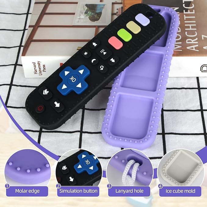 Chuya Baby Remote Control Teether Toy Chew Toy for Babies 0-24 Months Teething Relief Baby Toys for Infants Black+Purple
