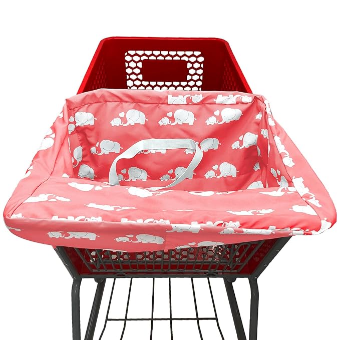 Portable Shopping Cart Cover | High Chair and Grocery Cart Covers for Babies, Kids, Infants & Toddlers ✮ Includes Free Carry Bag ✮ (Simple Pink Elephant)