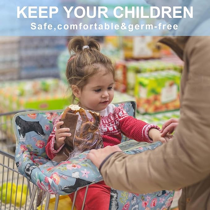 Grey Shopping Cart Cover for Baby 2-in-1 High Chair Cover with Safety Harness Multifunctional Dog Pattern Cart Covers for Babies Soft Padded Grocery Cart Cover for Baby Boy Girl