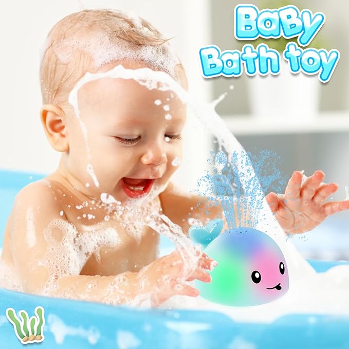 Baby Boy Bath Toys, Christmas Stocking Stuffers 1 Year Old Boy Gift, Toddler Bath Toys for Kids Ages 1-3, Light Up Whale Bath Toy Sprinkler Infant Baby Toys 6-12-18 Months Bathtub Fountain Toy