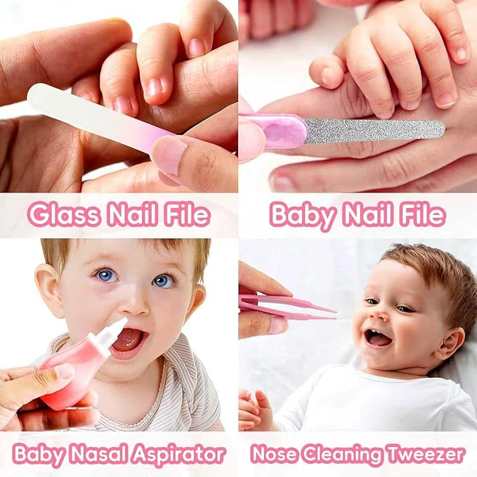 Baby Grooming Kit, Infant Safety Care Set with Hair Brush Comb Nail Clipper Nasal Aspirator,Baby Essentials Kit for Newborn Girls Boys (Pink)