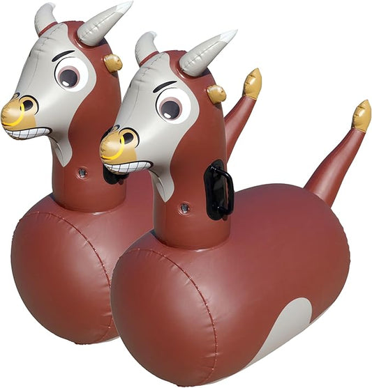 Hearthsong Hop N Go Inflatable Bull Riding Bouncy Hopping Toys for Kids Ages 5+ - Ride On Bouncer Animal Hopper Jumping Toys for Outdoor Games (2 Pack)