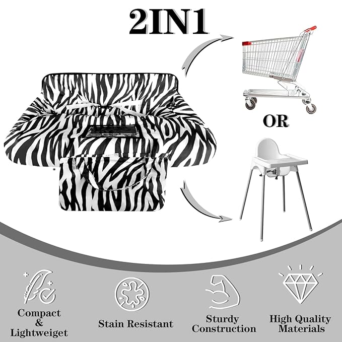 Shopping Cart Cover for Baby Girl Boy 2-in-1 High Chair Water Resistant High Chair Cover w/Phone Pouch Pocket Gender Neutral Cart Cover for Zebra Texture Babies Padded Grocery Cart Cover for Baby