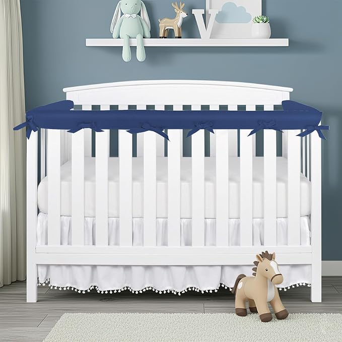 3pcs Crib Rail Covers for Teething, Crib Rail Cover, Soft Crib Protector from Chewing, Suits for Most Standard Bed (Blue-jxt)