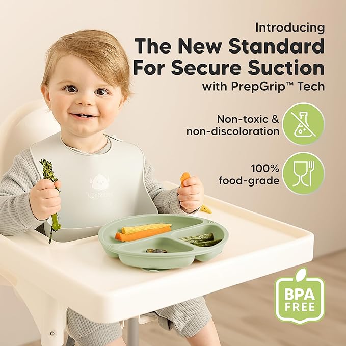 KeaBabies Suction Plates for Baby, Toddler - 3-Pack 100% Silicone Toddler Plates with Suction, Divided, BPA-Free Baby Led Weaning Essentials for Kids, Dishwasher, Microwave Safe, Durable (Mellow)