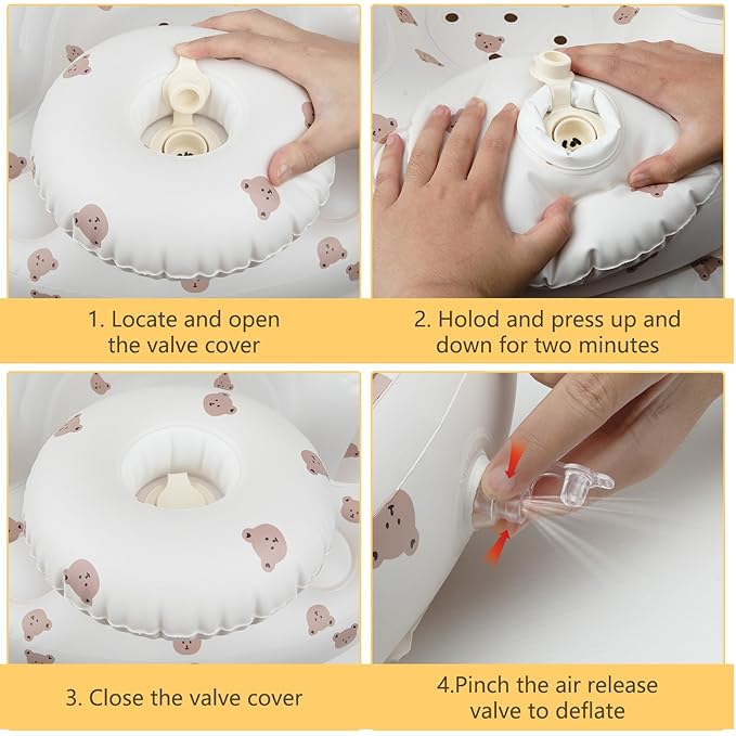 Inflatable Baby Chair with Tray for Babies 3 Months & Up, Blow Up Baby Seat with Built in Air Pump, Sit Me Up Floor Baby Seats for Infants for Sitting Up - Bear Head with Tray