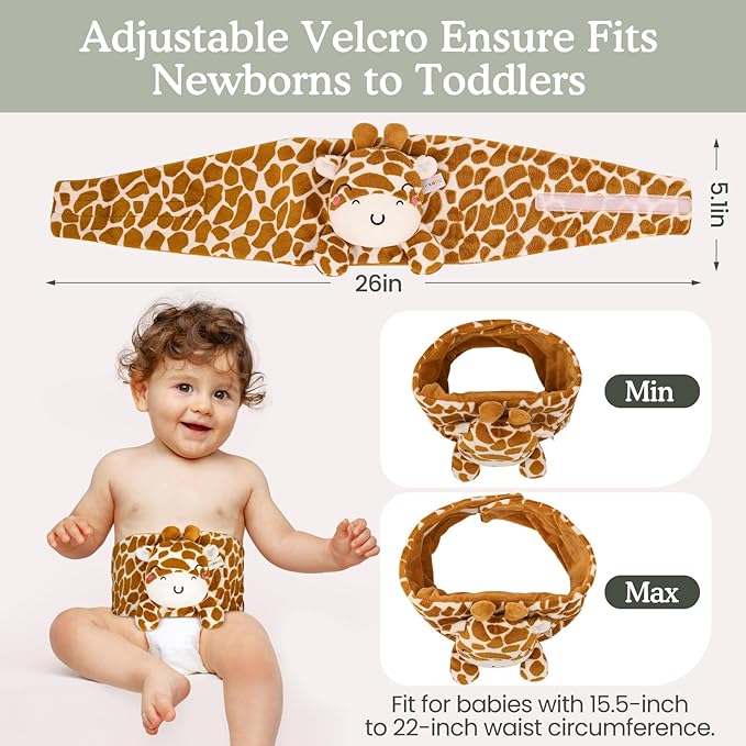 Baby Colic and Gas Relief, Heated Tummy Wrap for Newborns Belly Relief by Soothing Warmth, Baby Heating Pad Swaddling Belt Relief & Soothe Gas, Colic and Upset Stomach for Newborn to Toddler (Giraffe)