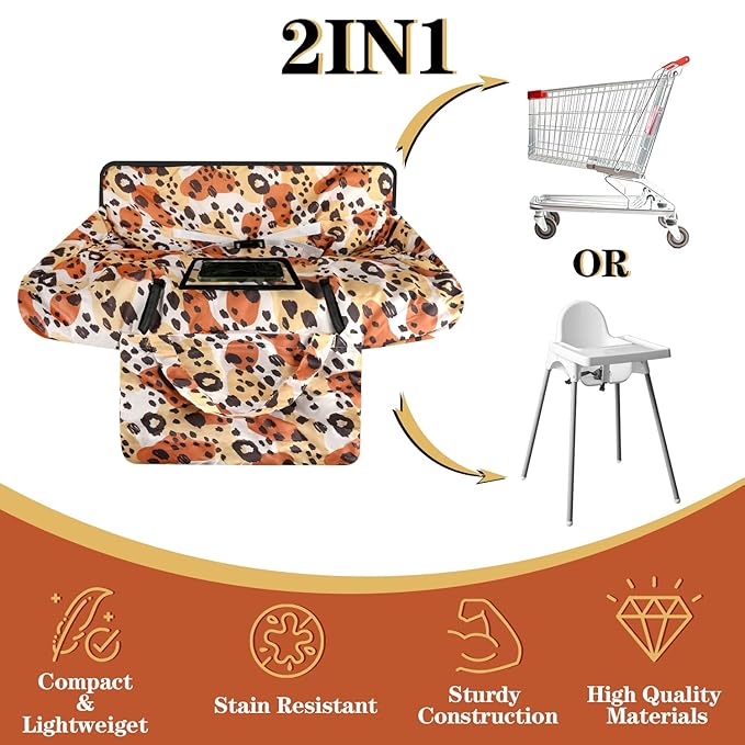 Shopping Cart Cover for Baby Girl Boy 2-in-1 High Chair Water Resistant High Chair Cover w/Phone Pouch Pocket Gender Neutral Cart Cover for Leopard Texture Babies Padded Grocery Cart Cover for Baby
